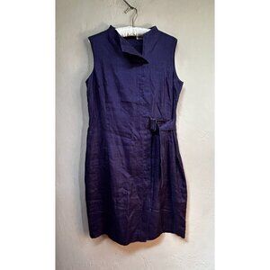 SEY Studio Women's Sleeveless Wrap Dress Size 40 Side Belt 100% Linen Purple